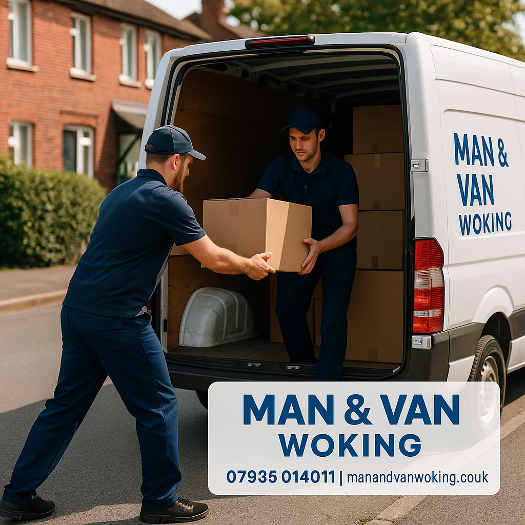 Professional movers loading a van in Woking for a same-day move to Reading — Man & Van Woking removals service